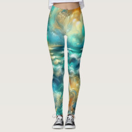 Legging Abstrato de Desenho de Pastel duro Oceano