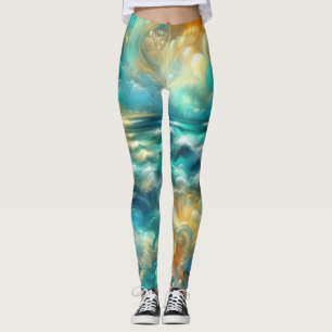 Legging Abstrato de Desenho de Pastel duro Oceano