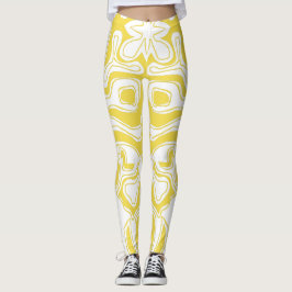Legging Abstrato de espirais brancas amarelas