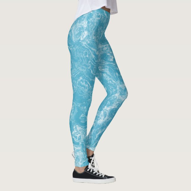 Legging Abstrato de espiral azul e branco do mármore (Direita)