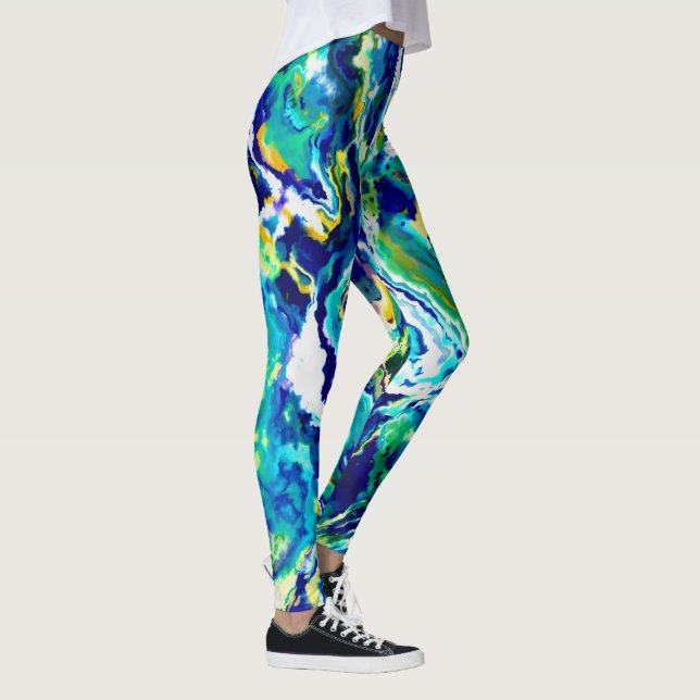 Legging abstrato de espiral azul e verde (Direita)
