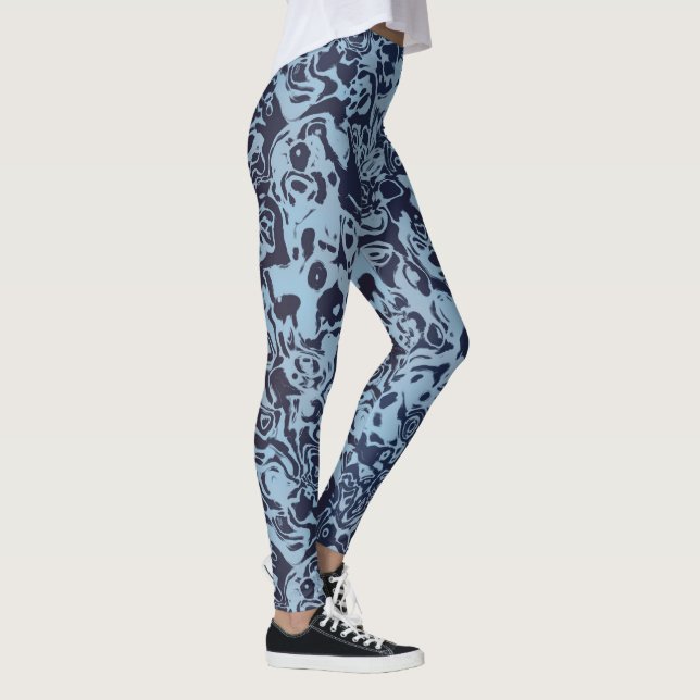 Legging Abstrato de espiral azul mármore (Direita)
