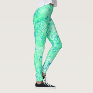 Legging abstrato de espiral de mármore verde e azul