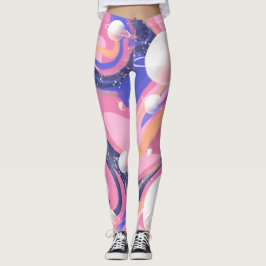 Legging Abstrato de espiral espacial exterior rosa e roxa