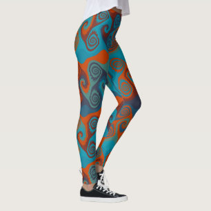 Legging Abstrato de espiral laranja e turquesa