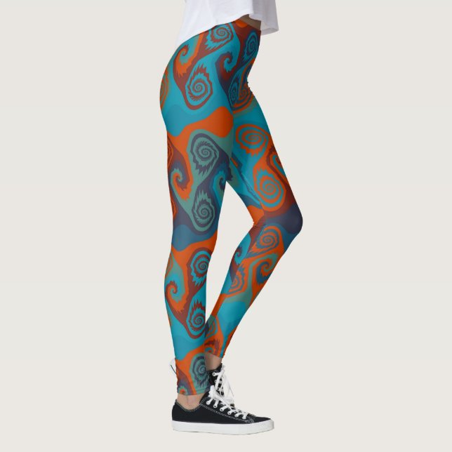 Legging Abstrato de espiral laranja e turquesa (Direita)