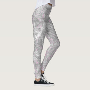 Legging abstrato de espiral rosa e cinza