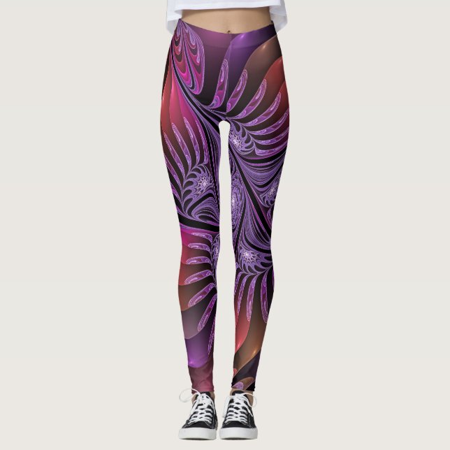 Legging Abstrato de Fantasia Colorida Fractal Roxo (Frente)