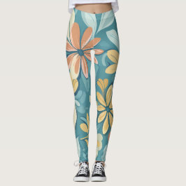 Legging Abstrato de flores do Pastel moderno bege amarelo