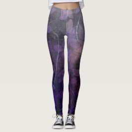 Legging Abstrato de Folha Roxa Profunda