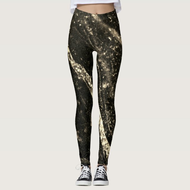 Legging Abstrato de gema preto de linha cinzenta (Frente)