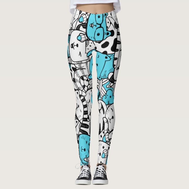 Legging Abstrato de Ilustração de Gatinhos Psicodélicos Az (Frente)