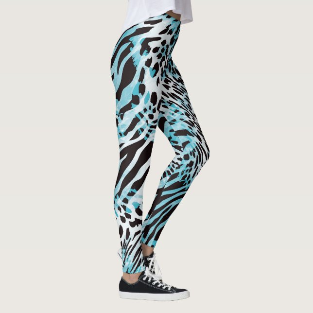 Legging Abstrato de Impressão Turquesa Zebra (Direita)