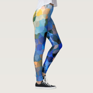 Legging abstrato de laranja azul roxo, geométrico