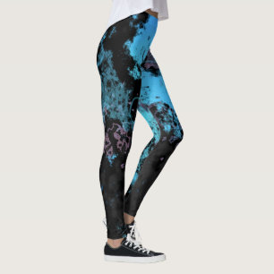 Legging Abstrato de mármore azul, Cinza e roxo