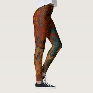 Legging Abstrato de mármore azul, turquesa e ferrugem