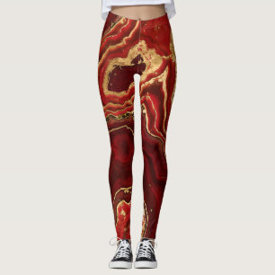 Legging Abstrato de mármore líquido vermelho e ouro