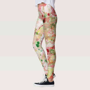 Legging Abstrato de moderna tendência amarela verde-rosa v