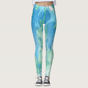Legging Abstrato de Moderno Verde Azul de Personalização