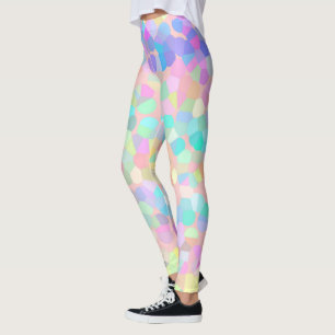 Legging Abstrato de Mosaico Verde-Rosa Azul