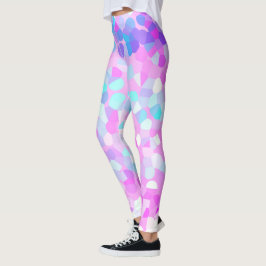 Legging Abstrato de Mosaico Verde-Rosa Azul