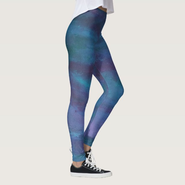 Legging Abstrato de Omã Azul | Roxo Violeta-Teal Turquesa (Direita)
