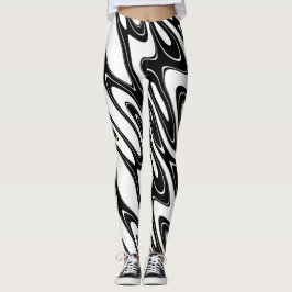 Legging Abstrato de Onda Preta e Branca