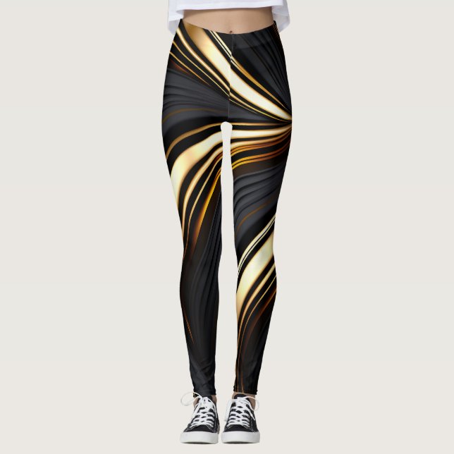 Legging Abstrato de ouro e preto a frio (Frente)