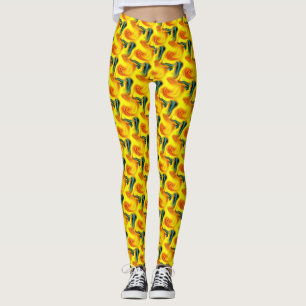Legging Abstrato De Padrões Azul E Amarelo