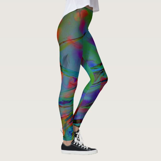 Legging abstrato de penas azuis (Direita)