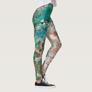 Legging Abstrato de Pêssego e Turquesa Acrílica
