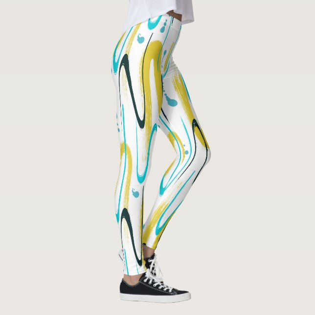 Legging Abstrato de pinceladas amarelas e pretas azuis (Direita)