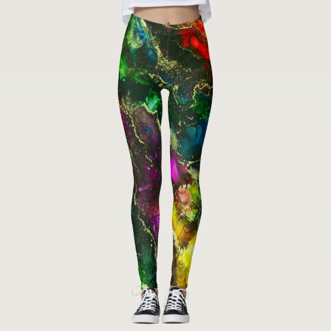 Legging Abstrato de pintura a álcool psicodélica (Frente)