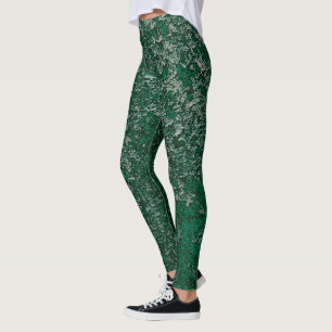 Legging Abstrato de Textura Metálica Verde Escuro