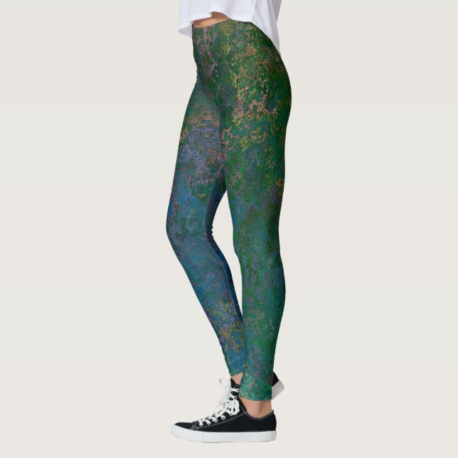 Legging Abstrato de Tinta Verde Escura e Azul (Esquerda)