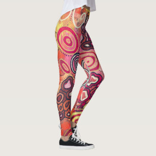 Legging Abstrato de Trabalho de arte de Corais de Abertura