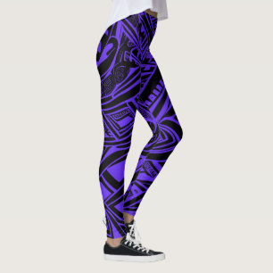 Legging Abstrato de Tribal Negro E Roxo