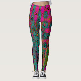 Legging Abstrato de Turquesa de Trippy Ondas Atômicas Retr