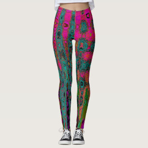 Legging Abstrato de Turquesa de Trippy Ondas Atômicas Retr
