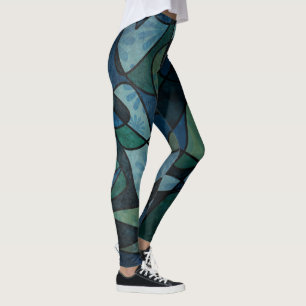 Legging Abstrato de vidro digital verde azul único