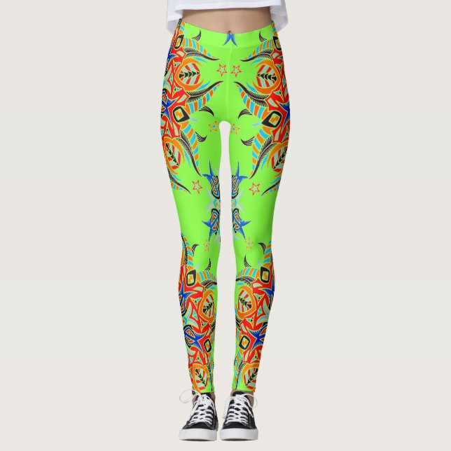 Legging Abstrato - Design de padrão ( Verde limão ) (Frente)