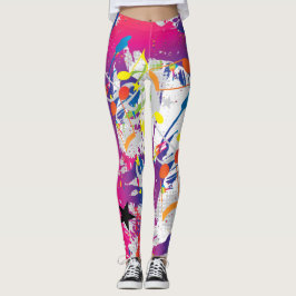 Legging Abstrato Divertido com Placas de Tinta e Notas Mus