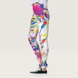 Legging Abstrato Divertido com Placas de Tinta e Notas Mus