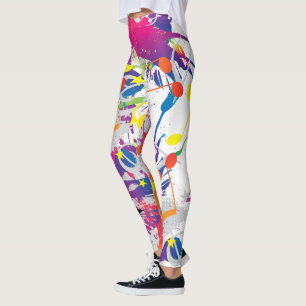 Legging Abstrato Divertido com Placas de Tinta e Notas Mus