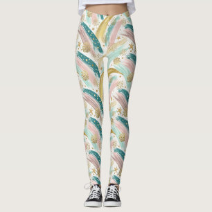Legging Abstrato do Arco-Íris Whimsso com Estrelas Dourada