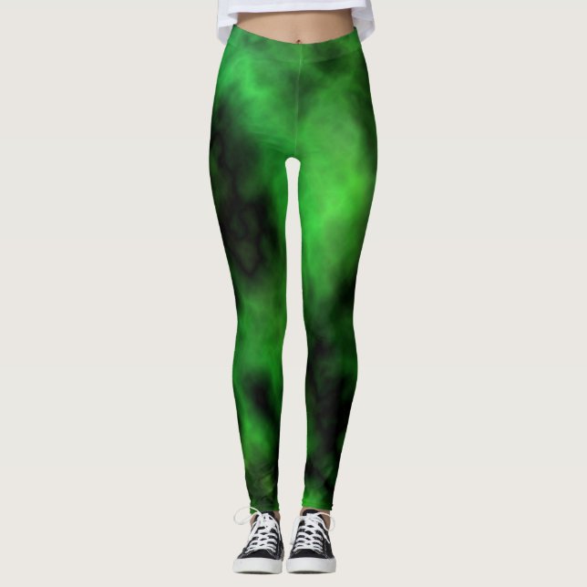 Legging Abstrato do Funky Neon Green Emerald Halloween (Frente)