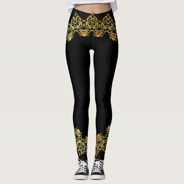 Legging Abstrato Dourado e Rosa, Design prisioneiro Dourad (Frente)