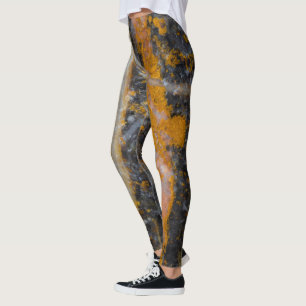Legging Abstrato dourado, linhas brancas, textura rochosa