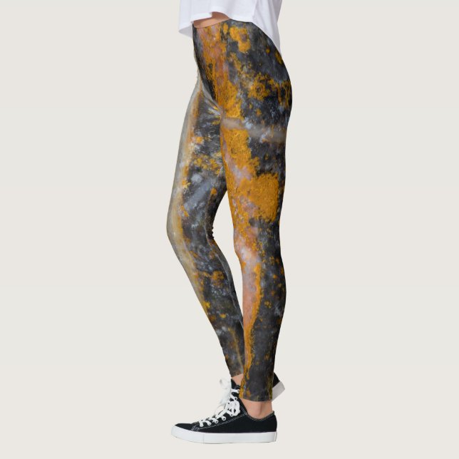 Legging Abstrato dourado, linhas brancas, textura rochosa (Esquerda)