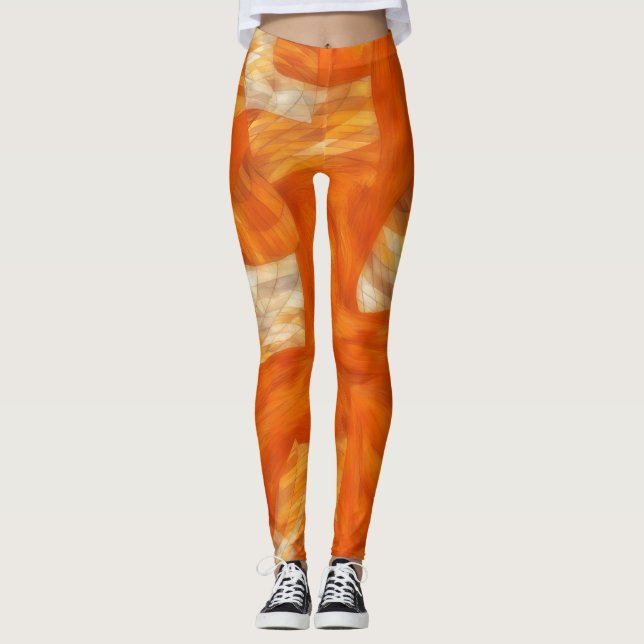 Legging Abstrato e Artsy das Pernas de Laranja e Tan (Frente)